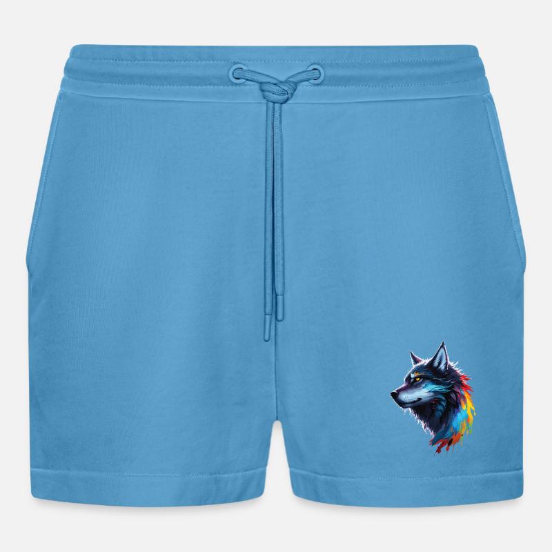 Regenbogen-Aquarell Wolf Spritzt - Organic Relaxed Cropped Shorts Made in EU -  Sol Blue