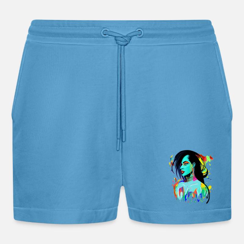 Neon Porträt Farbexplosion - Organic Relaxed Cropped Shorts Made in EU - Sol Blue