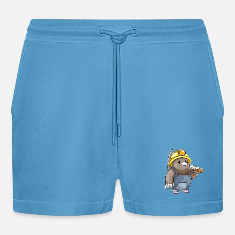 Mole Miner Pickaxe Mining - Organic Relaxed Cropped Shorts Made in EU - Sol Blue