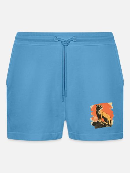 Lion from mountain Retro - Organic Relaxed Cropped Shorts Made in EU -  Sol Blue
