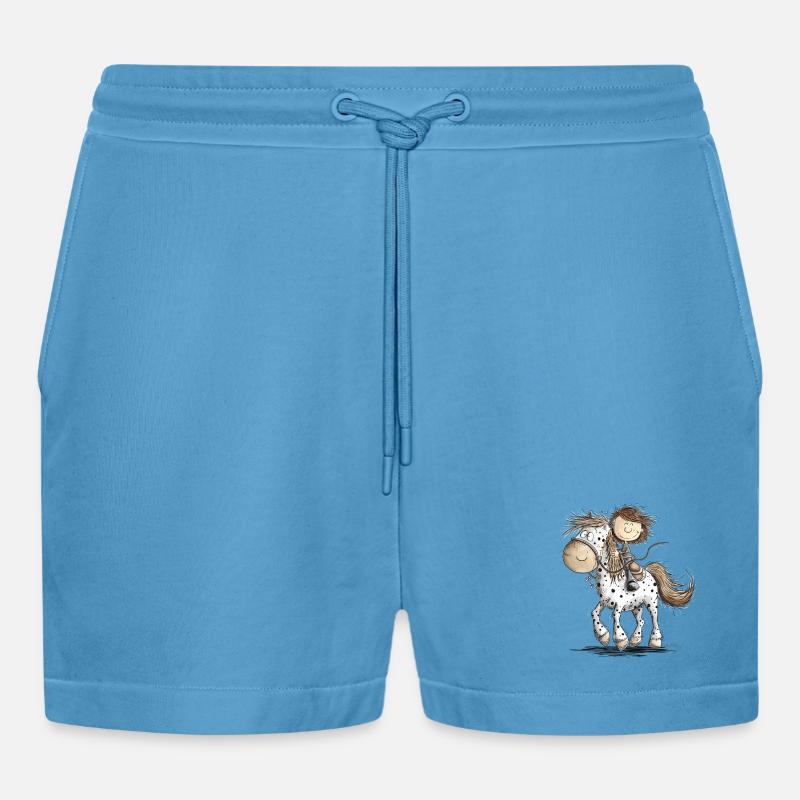 Drolliges Pferd mit Reiter Cartoon Pferdchen - Organic Relaxed Cropped Shorts Made in EU -  Sol Blue