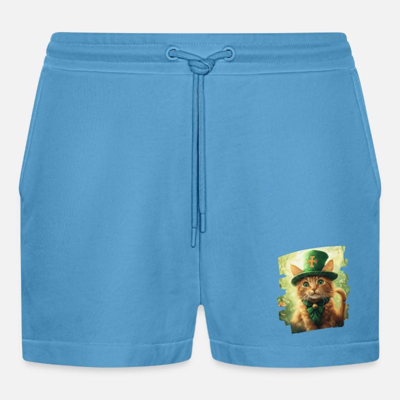 St Patricks day Katze - Organic Relaxed Cropped Shorts Made in EU - Sol Blue