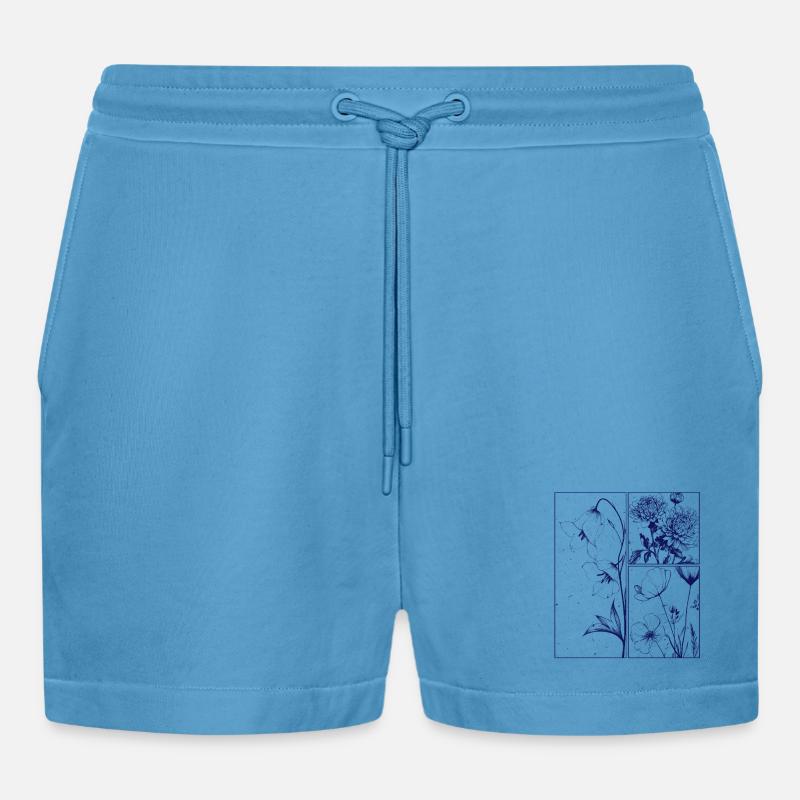 Blumen Chrysantheme Campanula Botanik Geschenk - Organic Relaxed Cropped Shorts Made in EU -  Sol Blue