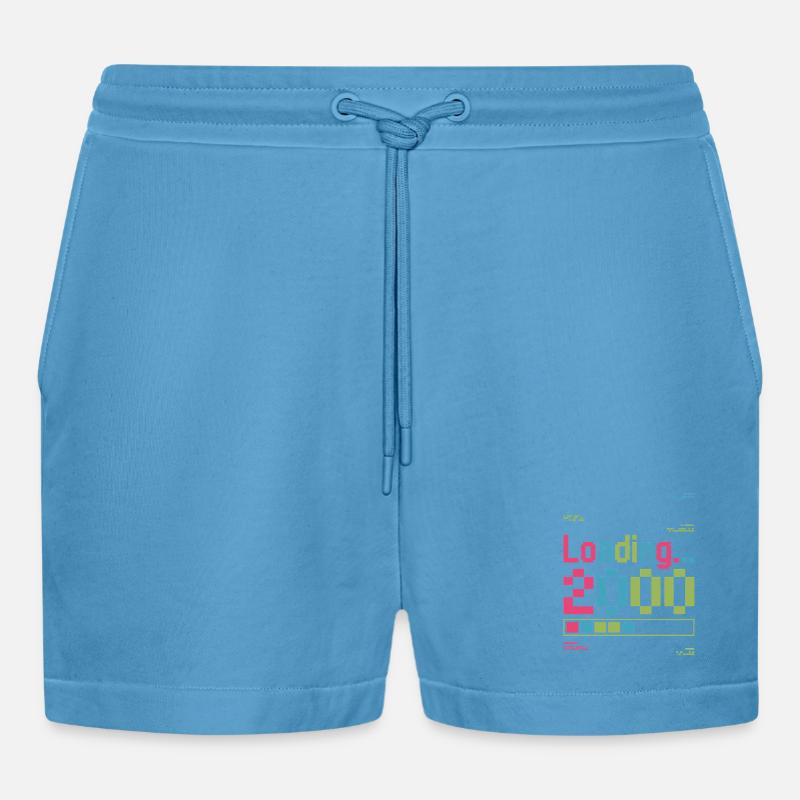 Pixel Retro Design Loading 2000 - Organic Relaxed Cropped Shorts Made in EU -  Sol Blue
