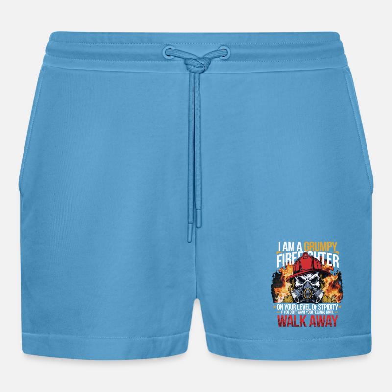 Grumpy Firefighter Skull Design - Organic Relaxed Cropped Shorts Made in EU -  Sol Blue