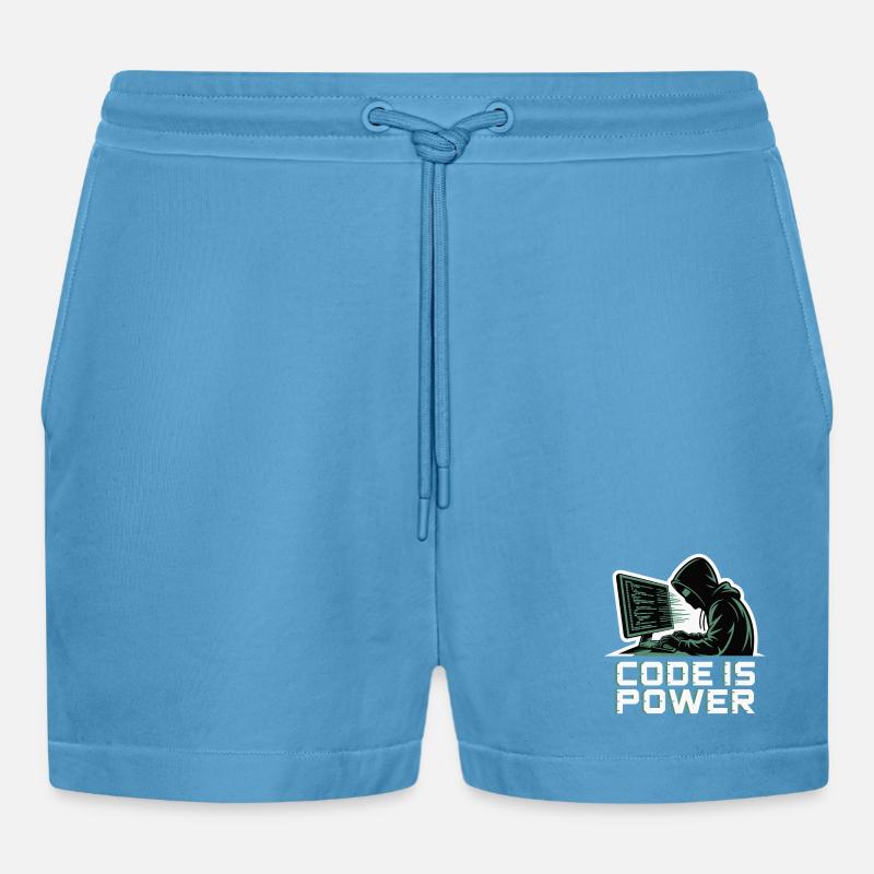 Cyber Hacker Code Unendliches Design - Organic Relaxed Cropped Shorts Made in EU -  Sol Blue