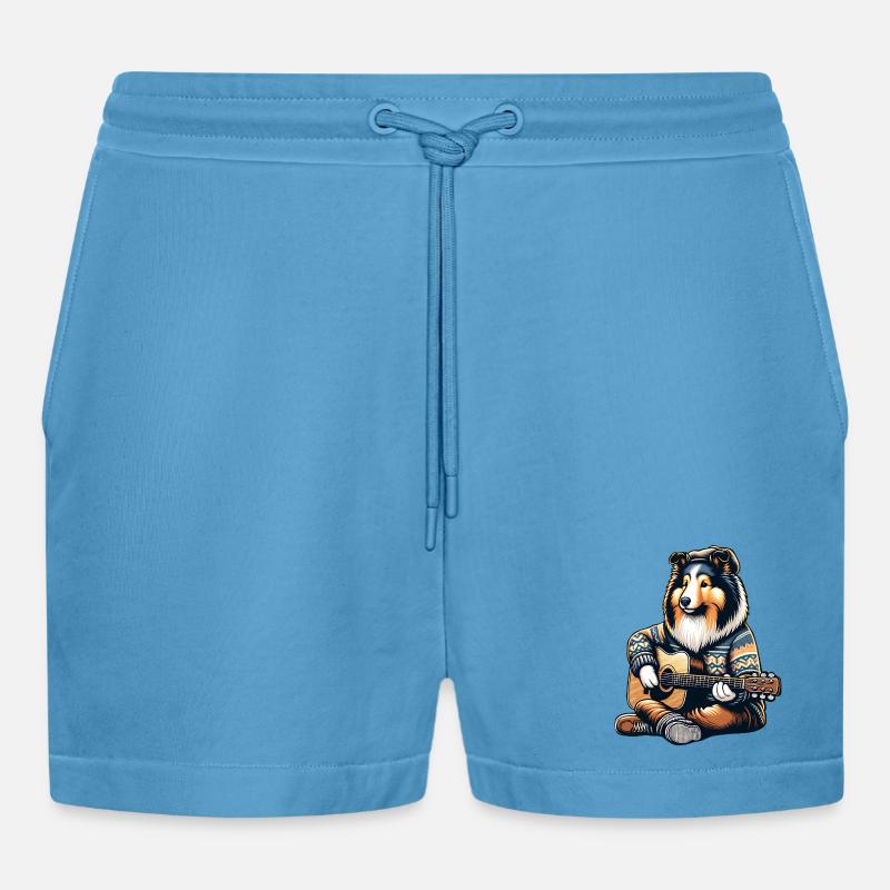 Collie Mit Akustikgitarre Im Strickpullover - Organic Relaxed Cropped Shorts Made in EU -  Sol Blue