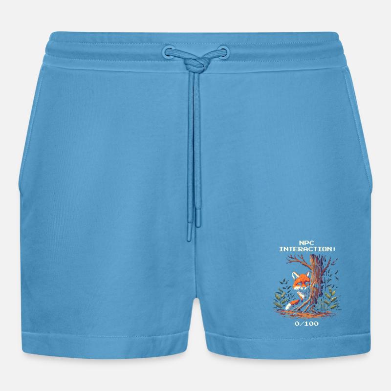 NPC Interaction: 0/100 | Introversion humor - Organic Relaxed Cropped Shorts Made in EU - Sol Blue