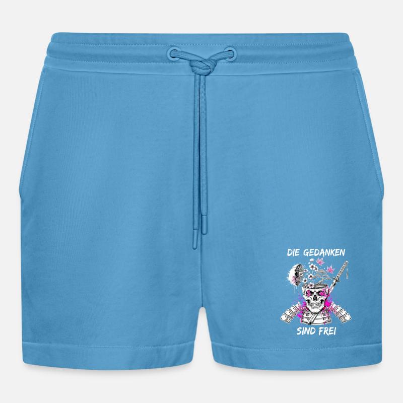 Warrior Skull Samurai - Organic Relaxed Cropped Shorts Made in EU -  Sol Blue