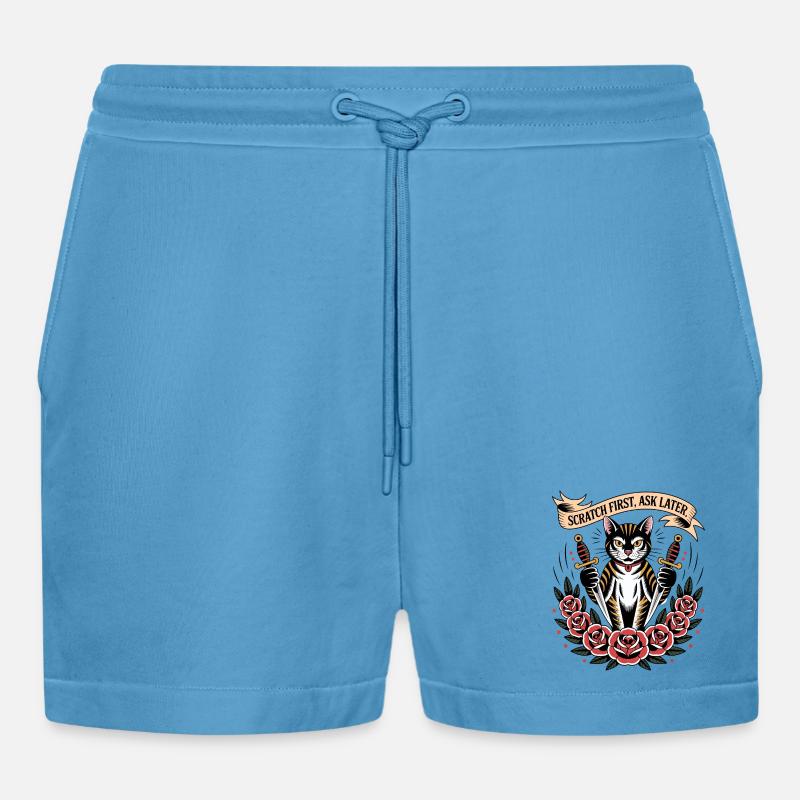 Scratch First Cat - Organic Relaxed Cropped Shorts Made in EU -  Sol Blue