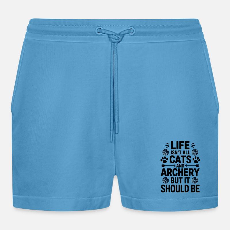 Bogenschießen Spruch Katzen Bogenschießen Geschenk - Organic Relaxed Cropped Shorts Made in EU -  Sol Blue