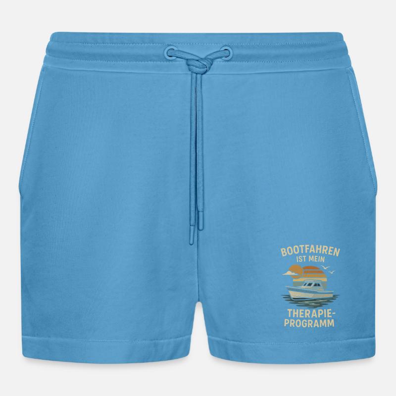 Boating is my therapy program - Organic Relaxed Cropped Shorts Made in EU -  Sol Blue