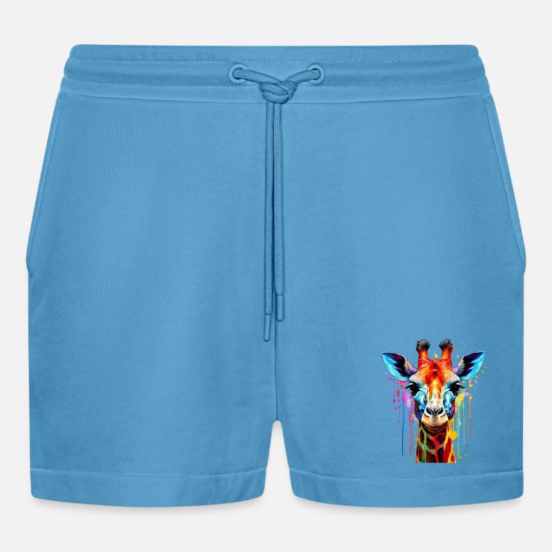 Lebendige Giraffe Farbexplosion - Organic Relaxed Cropped Shorts Made in EU -  Sol Blue
