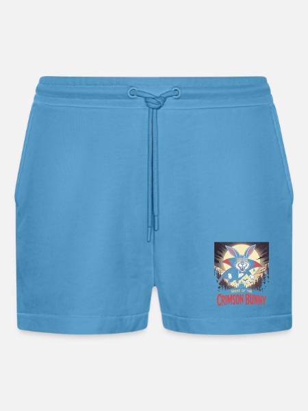 Night of the Crimson Bunny - Bunny Design - Organic Relaxed Cropped Shorts Made in EU - Sol Blue