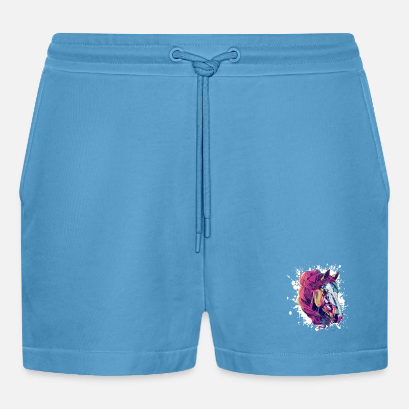 Buntes Pferd PopArt Farbexplosion - Organic Relaxed Cropped Shorts Made in EU -  Sol Blue
