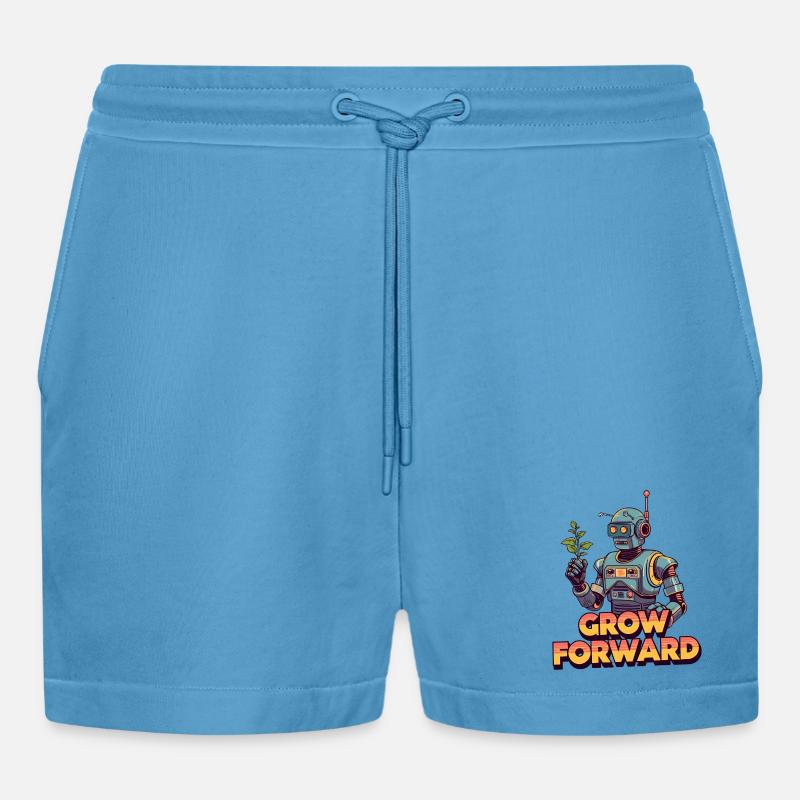 Grow Forward – Retro Sci-Fi Robot - Organic Relaxed Cropped Shorts Made in EU -  Sol Blue