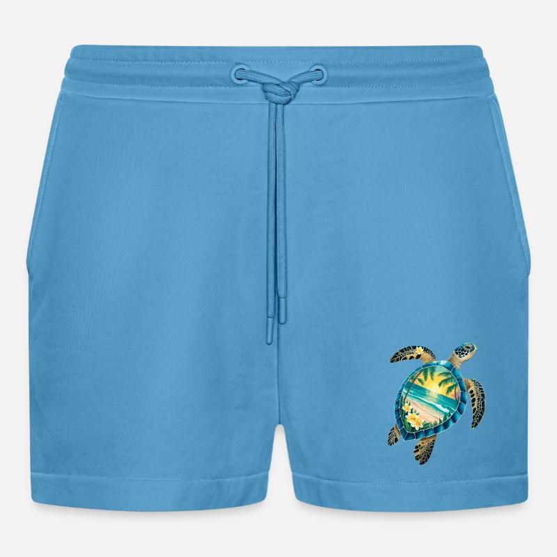 Turtle Waves Surf Turtle Surfer Turtles - Organic Relaxed Cropped Shorts Made in EU - Sol Blue