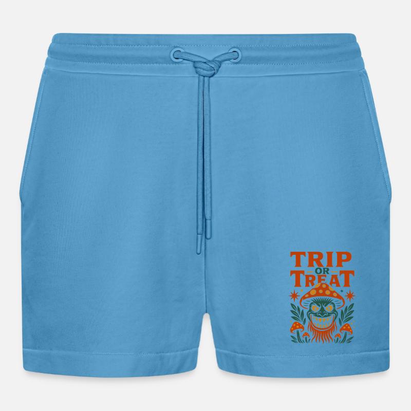 Trip oder Treat Psychedelisches Pilzmonster - Organic Relaxed Cropped Shorts Made in EU -  Sol Blue