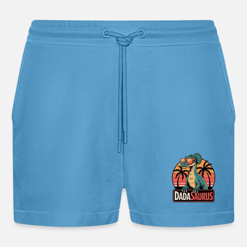 Dadasaurus Cool Dinosaur Retro Palm Trees - Organic Relaxed Cropped Shorts Made in EU -  Sol Blue