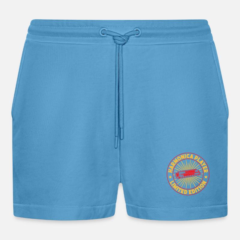 Funny Harmonica Player LImited Edition Harmonica - Organic Relaxed Cropped Shorts Made in EU -  Sol Blue