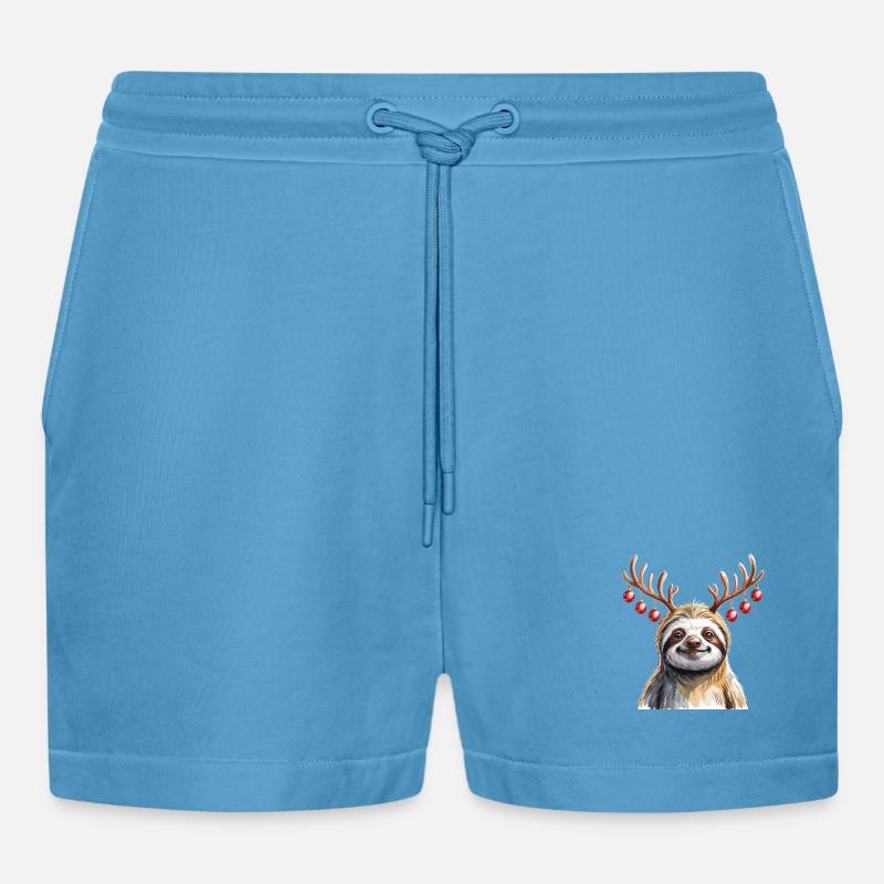 Faultier Mit Rentiergeweih Und Weihnachtskugeln - Organic Relaxed Cropped Shorts Made in EU -  Sol Blue