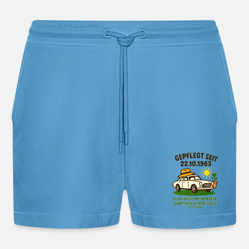 Oldtimer Herzgarten Spruch - Organic Relaxed Cropped Shorts Made in EU - Sol Blue