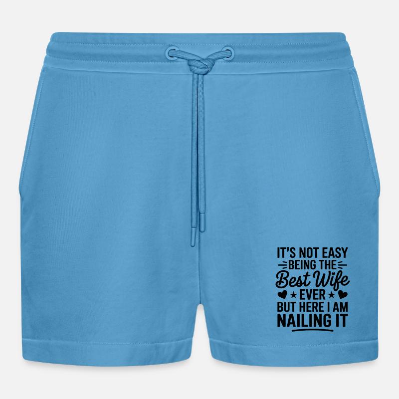 Ehefrau Spruch Ehefrauen Lustiges Ehefrau Geschenk - Organic Relaxed Cropped Shorts Made in EU - Sol Blue