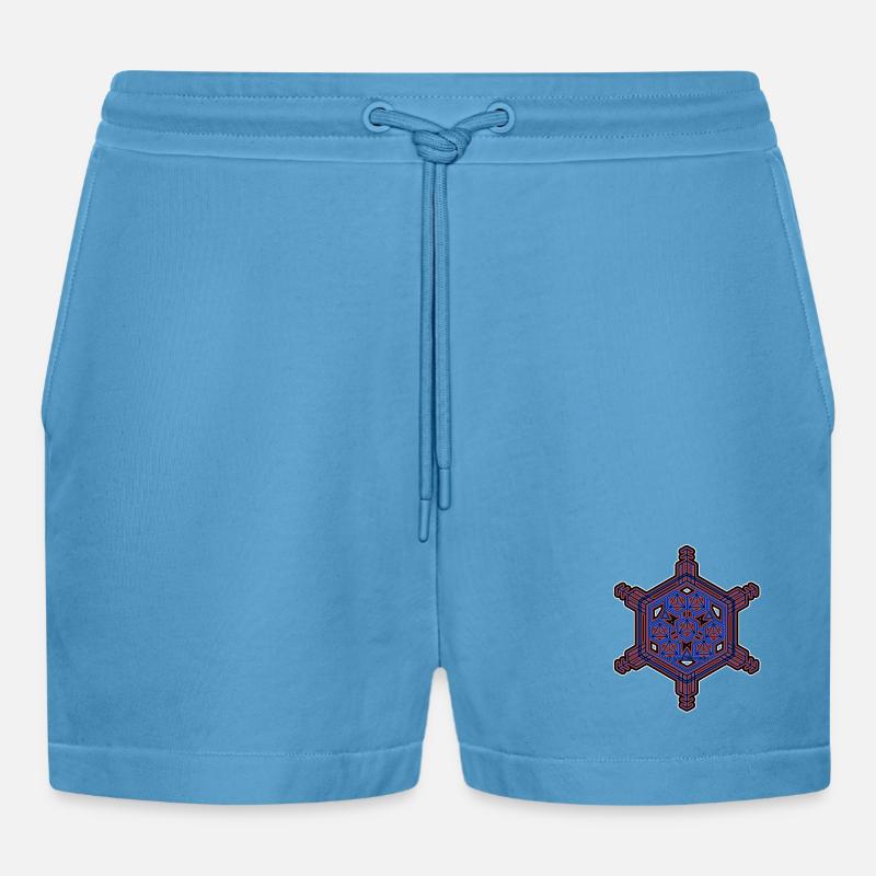 Fraktal Evolution Experience Stern Hexagon Muster - Organic Relaxed Cropped Shorts Made in EU -  Sol Blue