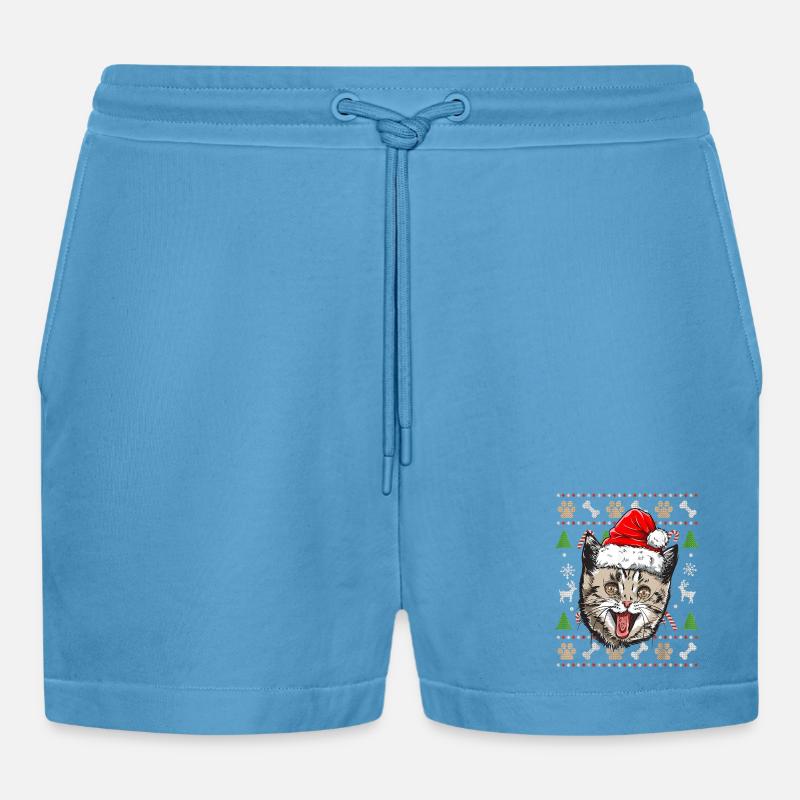 Hässlicher Weihnachtspullover Niedliche Katze Glückliche Geschenkidee - Organic Relaxed Cropped Shorts Made in EU -  Sol Blue