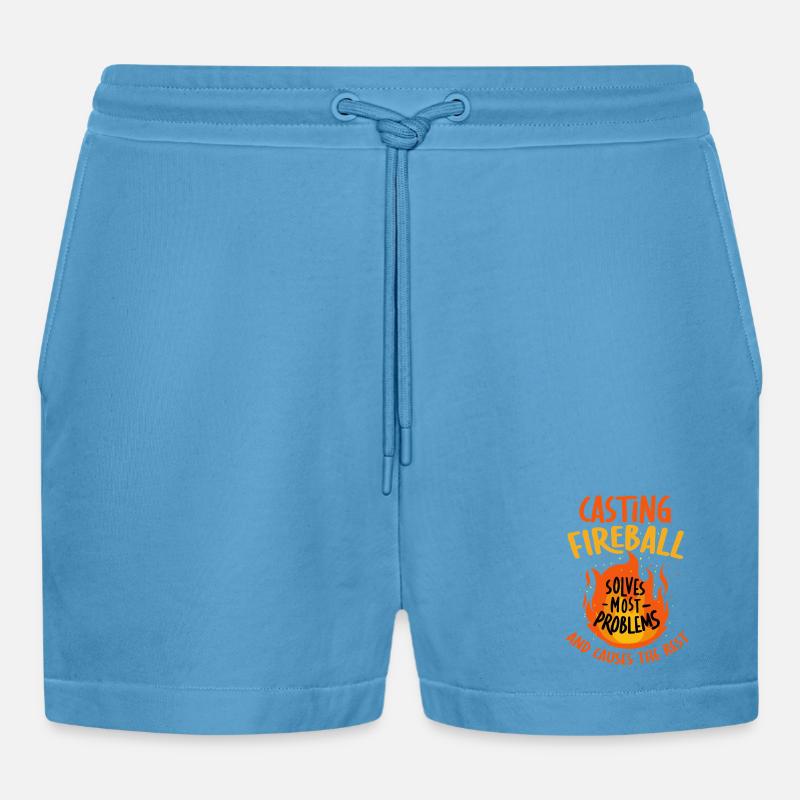 Casting Fireball Solves Problems RPG Gaming  - Organic Relaxed Cropped Shorts Made in EU -  Sol Blue