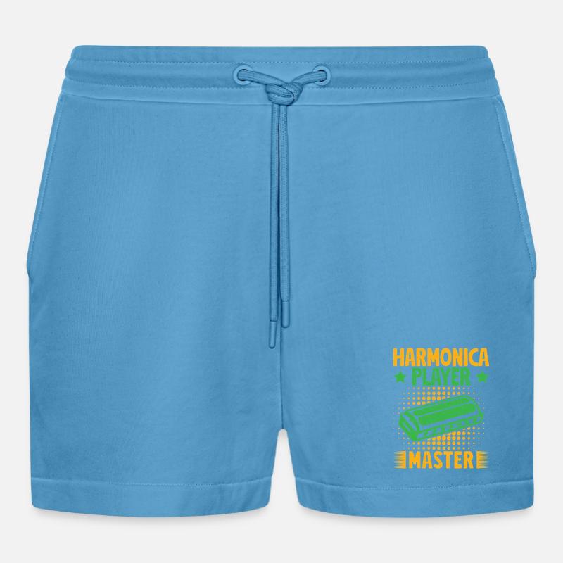 Funny Harmonica Player Master Harmonica - Organic Relaxed Cropped Shorts Made in EU -  Sol Blue