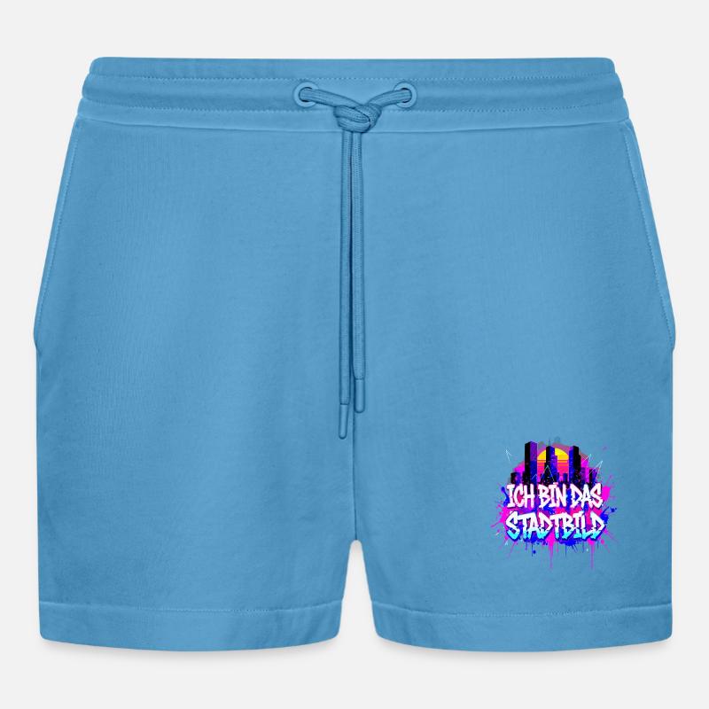Synthwave Stadtbild - Ich Bin Das Stadtbild - Organic Relaxed Cropped Shorts Made in EU - Sol Blue