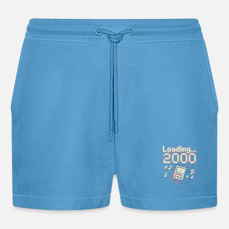 Y2K Pixel Design – Loading 2000 - Organic Relaxed Cropped Shorts Made in EU - Sol Blue