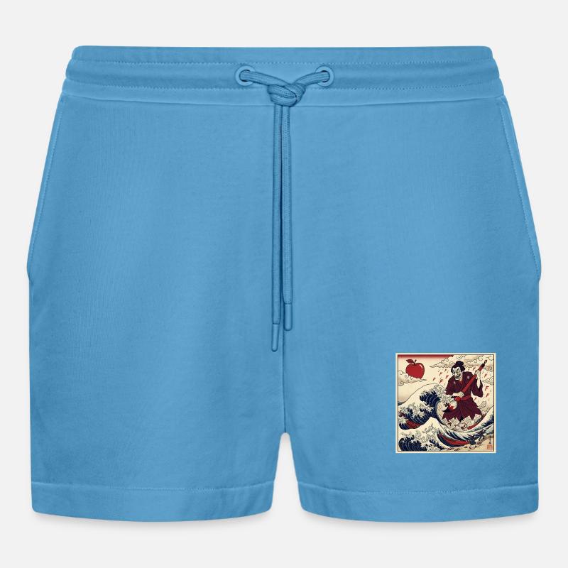 Samurai Teacher F Notes Tsunami Wave - Organic Relaxed Cropped Shorts Made in EU -  Sol Blue