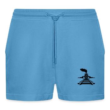 Railway Sketch - Organic Relaxed Cropped Shorts Made in EU -  Sol Blue - Front