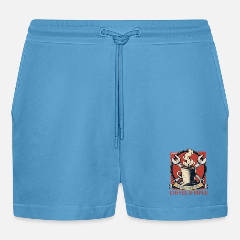 Rohrleger Powered By Coffee & Pipes - Organic Relaxed Cropped Shorts Made in EU -  Sol Blue