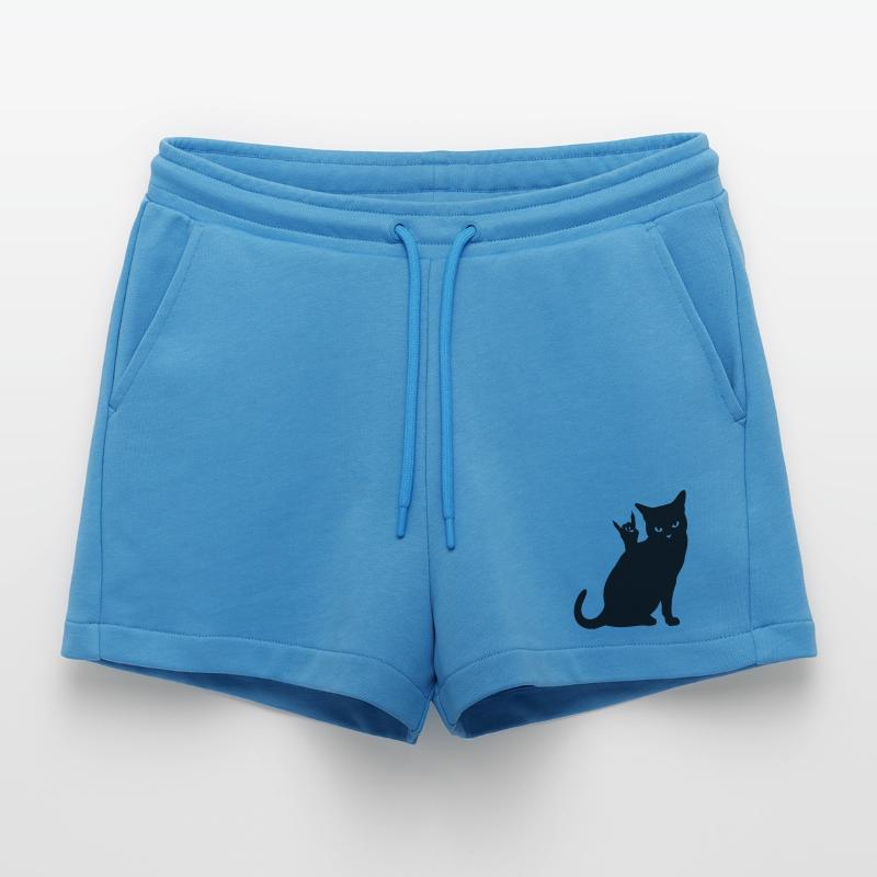 Black Cat – Devil Horns Silhouette Organic Relaxed Cropped Shorts Made in EU
