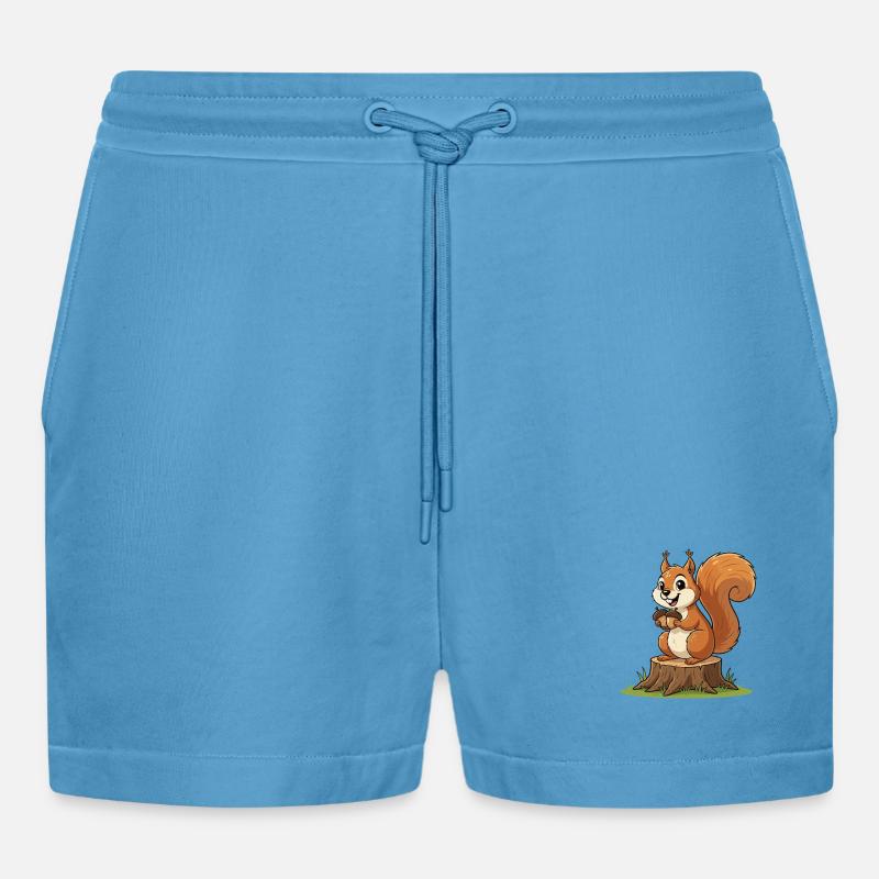Eichhörnchen am Baumstumpf mit Eichel - Organic Relaxed Cropped Shorts Made in EU -  Sol Blue