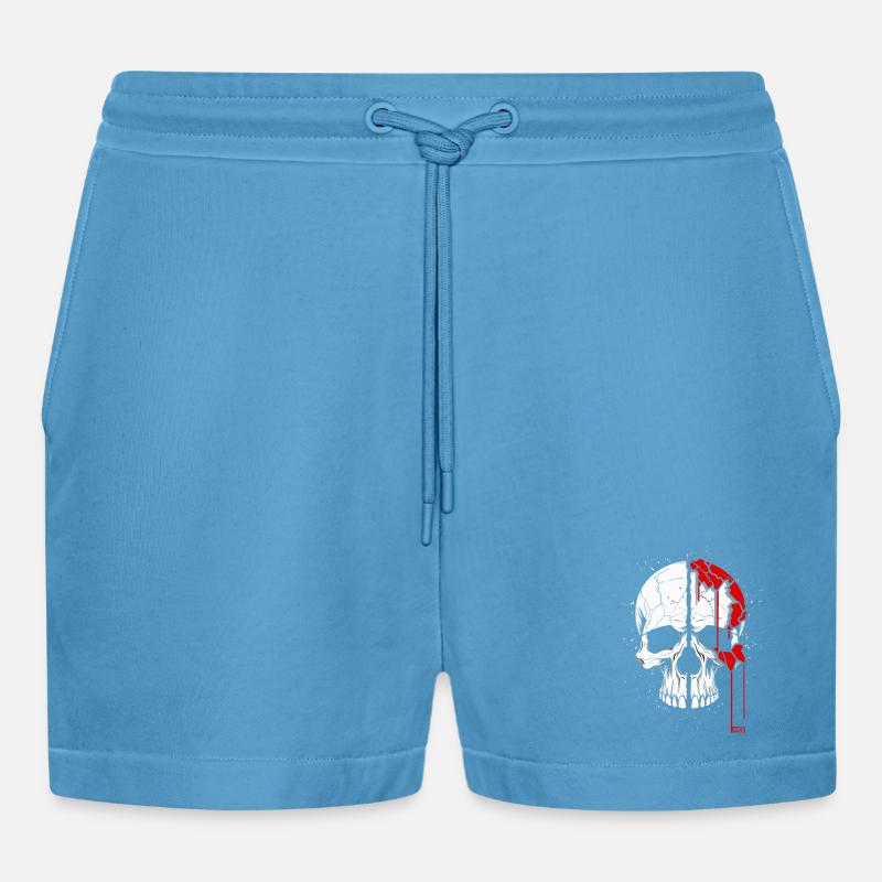 Split skull with red paint - Organic Relaxed Cropped Shorts Made in EU -  Sol Blue