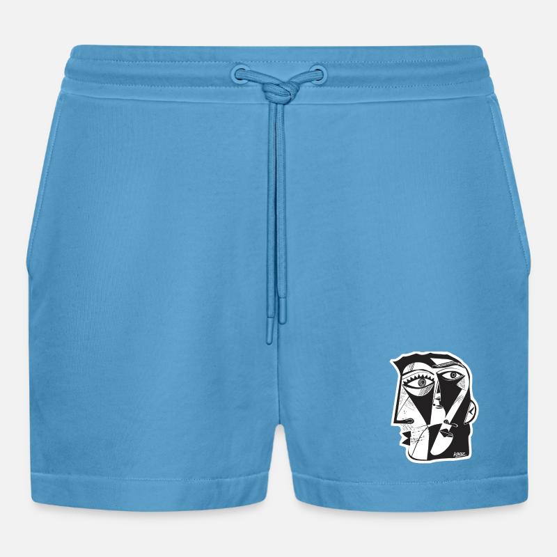 Cubist Face Linework - Organic Relaxed Cropped Shorts Made in EU - Sol Blue