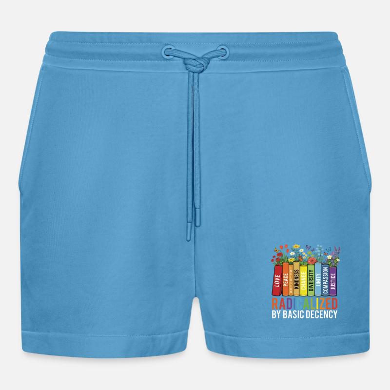 Radicalized Basic Decency Kindness Equality  - Organic Relaxed Cropped Shorts Made in EU -  Sol Blue