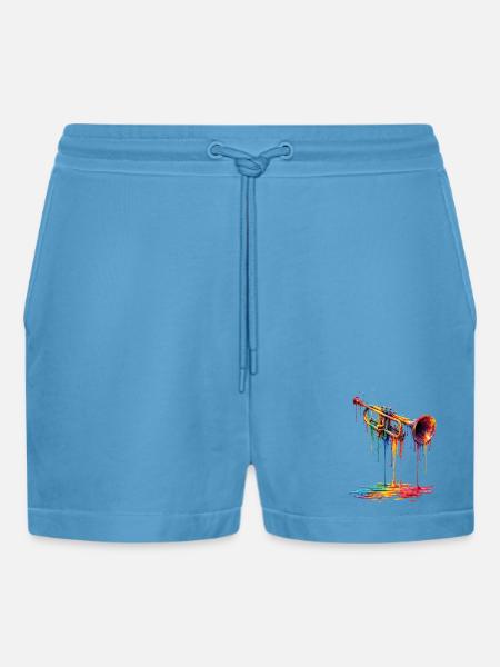 Trumpet with dripping paint - Organic Relaxed Cropped Shorts Made in EU - Sol Blue