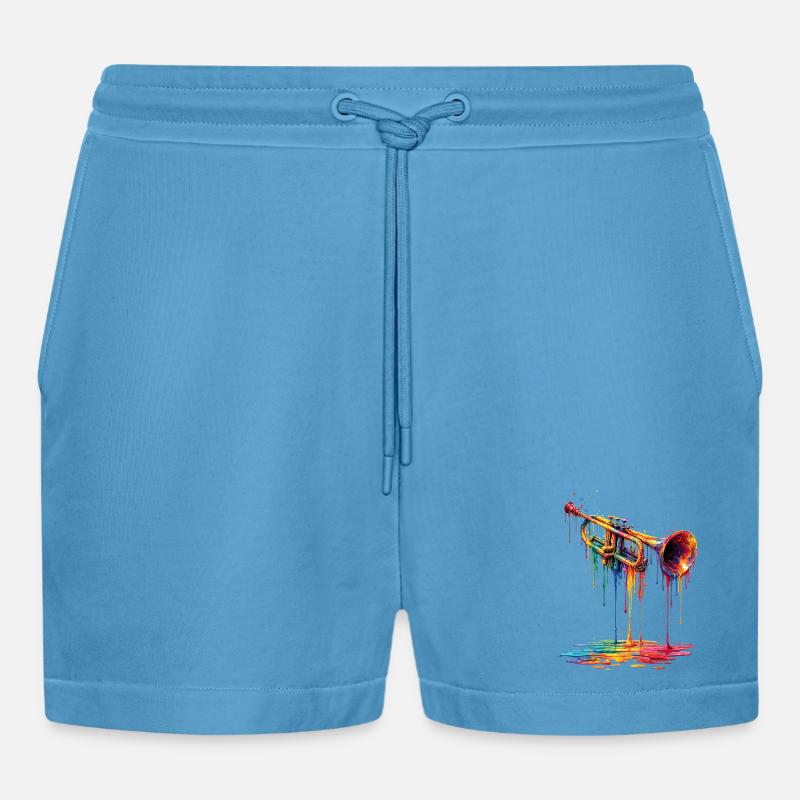 Trumpet with dripping paint - Organic Relaxed Cropped Shorts Made in EU -  Sol Blue
