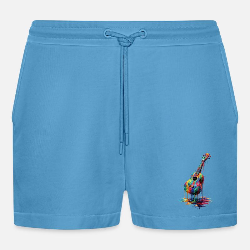 Ukulele with dripping paint - Organic Relaxed Cropped Shorts Made in EU -  Sol Blue