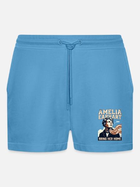Amelia Earhart – Bring Her Home - Organic Relaxed Cropped Shorts Made in EU -  Sol Blue