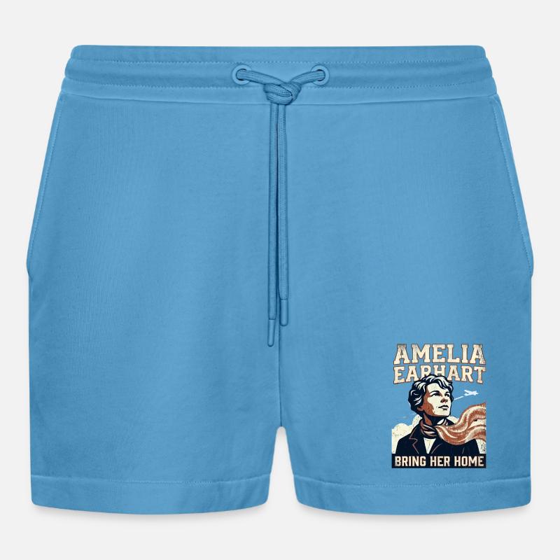 Amelia Earhart – Bring Her Home - Organic Relaxed Cropped Shorts Made in EU -  Sol Blue
