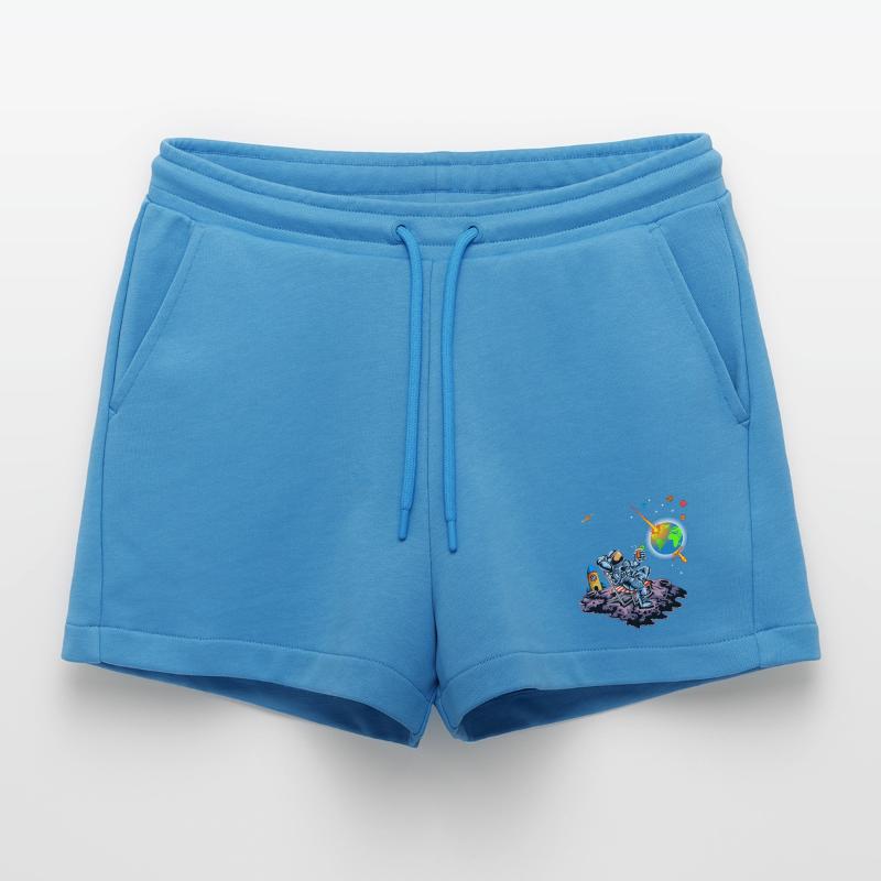 Astronaut Relaxing Earth Exploding Space Humor Art Organic Relaxed Cropped Shorts Made in EU