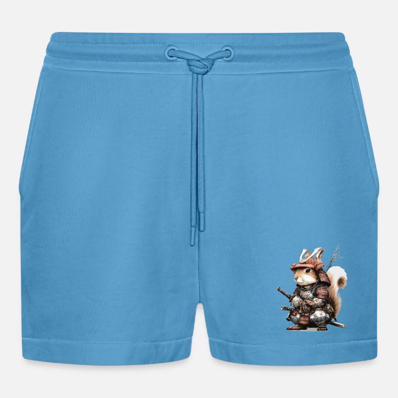 Squirrel Samurai in Armor - Organic Relaxed Cropped Shorts Made in EU -  Sol Blue