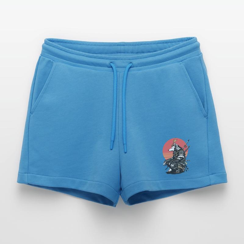 Wolf Samurai in Sunset Armor Organic Relaxed Cropped Shorts Made in EU