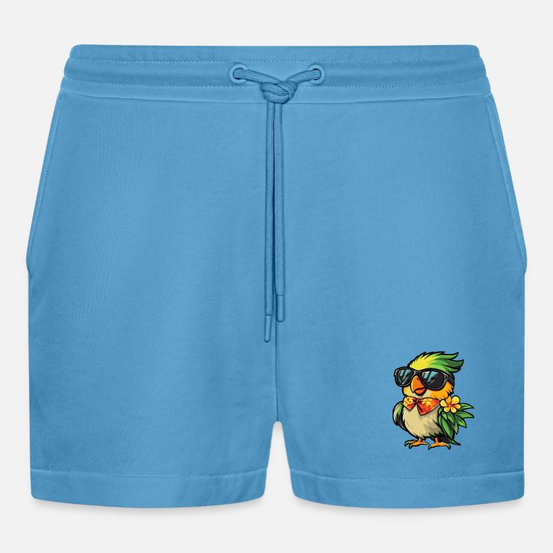 Parrot Comic Vacation - Organic Relaxed Cropped Shorts Made in EU -  Sol Blue